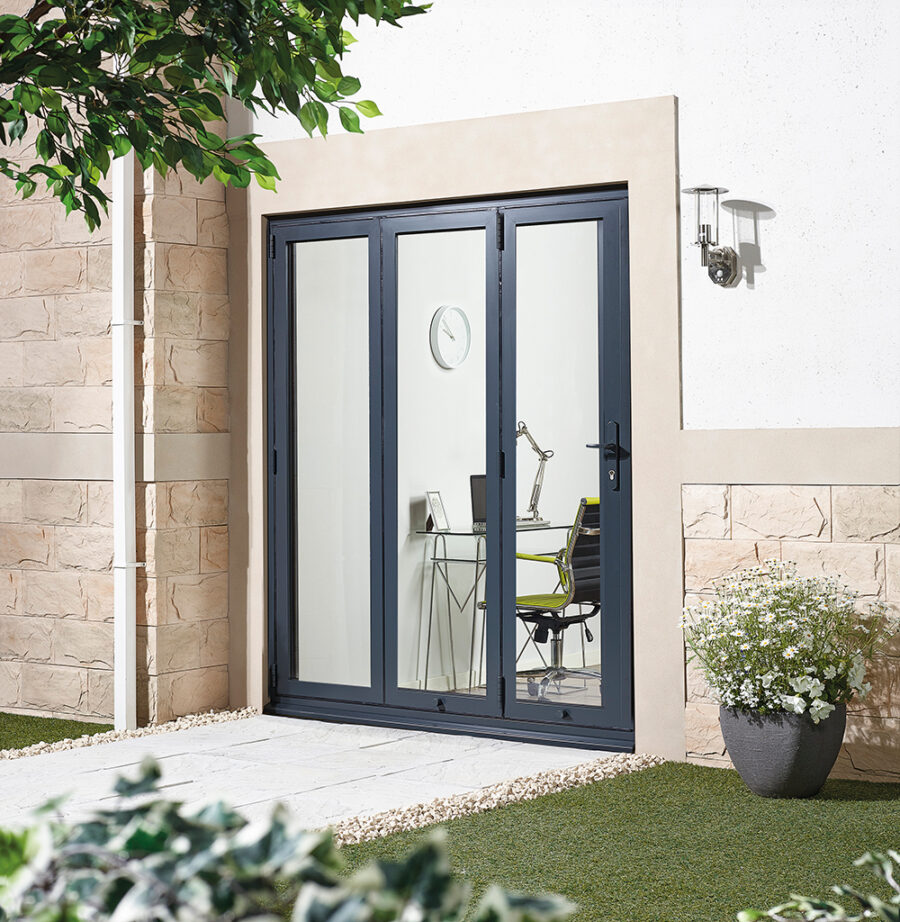 ALU SLIDING DOOR SET GREY RIGHT HAND FLAT PACK