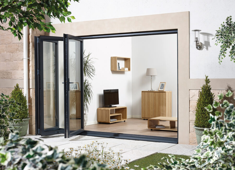 ALU SLIDING DOOR SET GREY RIGHT HAND FLAT PACK