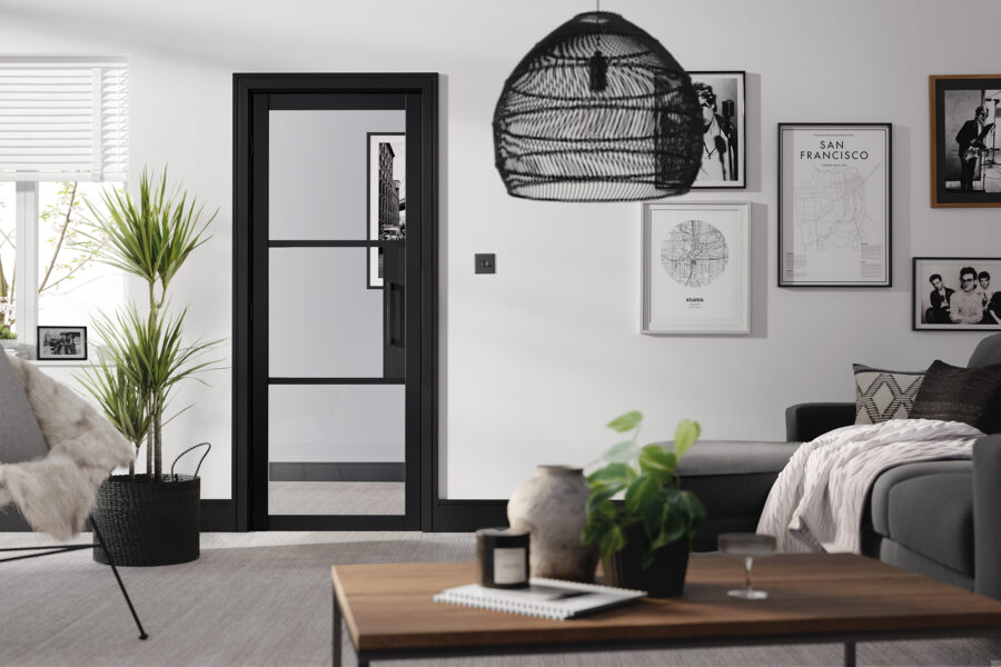 BLACK TRIBECA 3L CLEAR GLAZED INTERNAL DOOR
