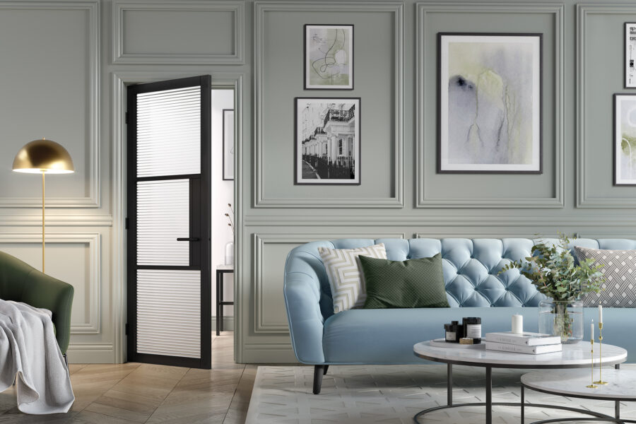 BLACK TRIBECA 3L REEDED GLASS INTERNAL DOOR