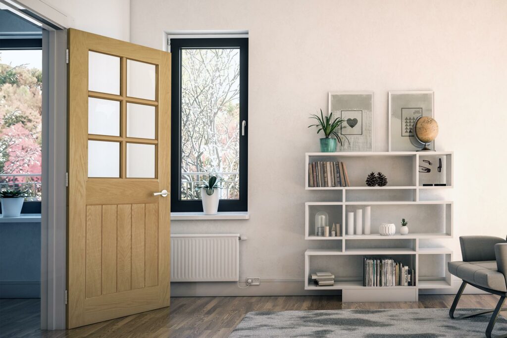 Ely unfinished 6L glazed interior oak door